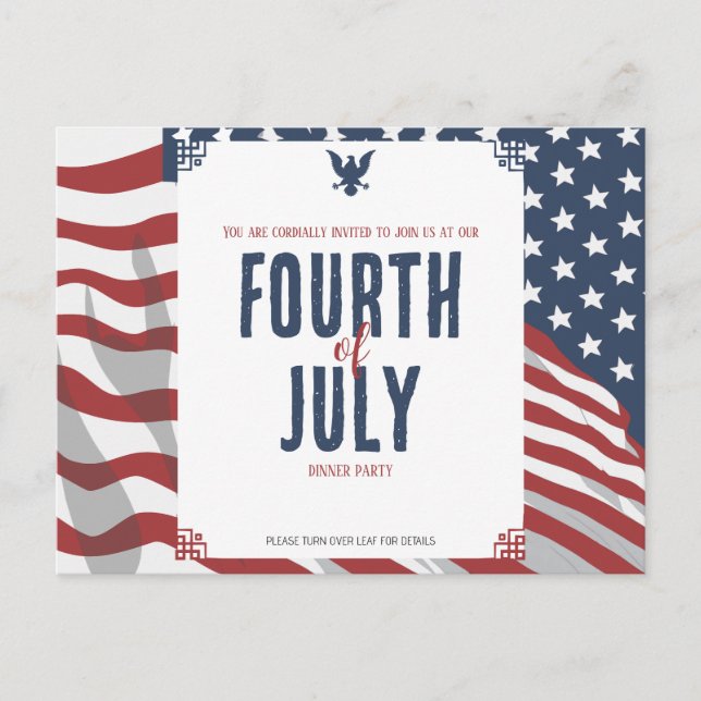 Cartão Postal De Convite Independência Estrelada 4 de Julho (Frente)