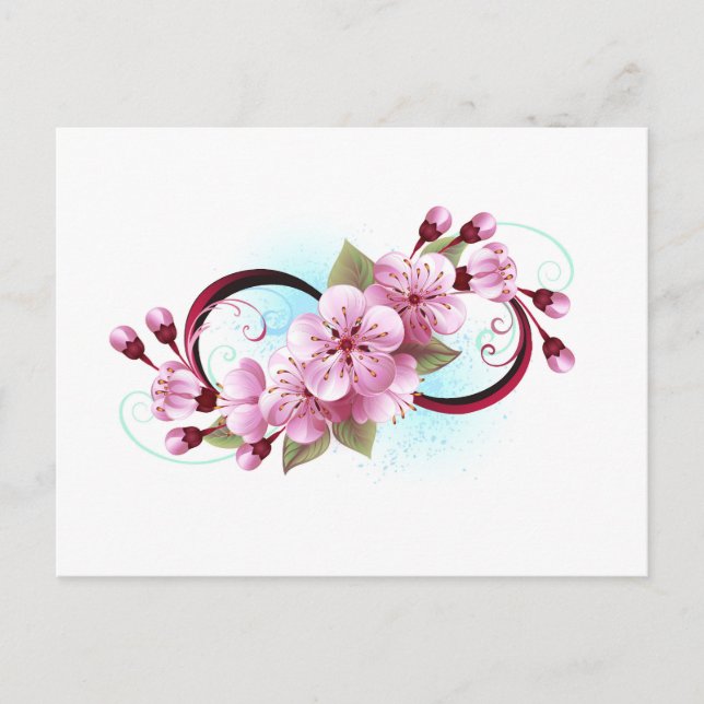 Cartão Postal De Convite Infinidade com Flores de Flor Sakura (Frente)