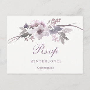 Cartão Postal De Convite Inverno roxo floral elegante Quinceanera RSVP