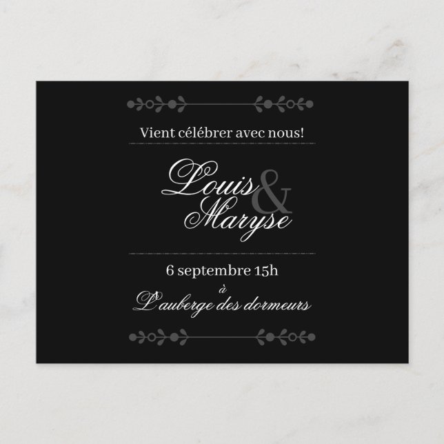 Cartão Postal De Convite Invitation de mariages | Faire-part (Frente)
