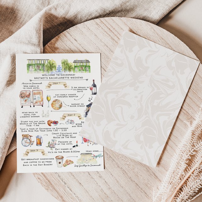 Cartão Postal De Convite Itinerário de Fim de Semana Bachelorette | Savanna (Criador carregado)