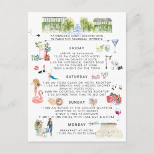 Cartão Postal De Convite Itinerário de Fim de Semana Bachelorette   Savanna