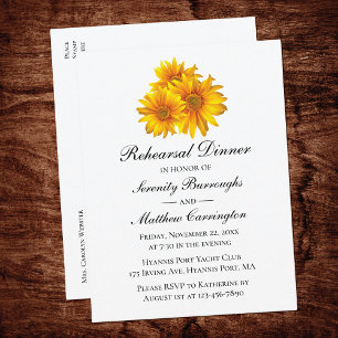 Cartão Postal De Convite Jantar de Ensaio de Casamento Floral de Girassol B