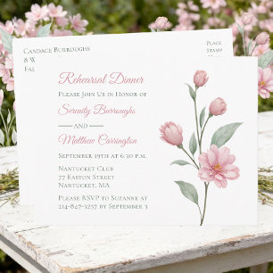 Cartão Postal De Convite Jantar de Ensaio de Casamento Floral Elegante com 