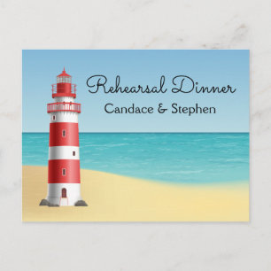 Cartão Postal De Convite Jantar de Ensaio Náutico Casamento Praia Farol