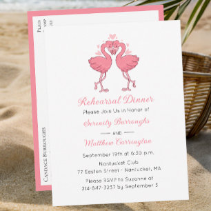 Cartão Postal De Convite Jantar de Ensaios na Praia do Flamingo Rosa Tropic