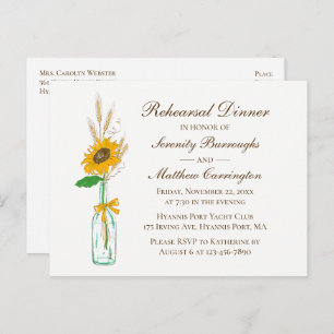 Cartão Postal De Convite Janto de Ensaio de Casamento de Sunflower Country