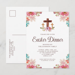 Cartão Postal De Convite Janto de Páscoa Floral Elegante