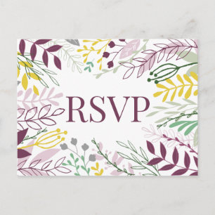 Cartão Postal De Convite Jardim Boho outono floral roxo amarelo