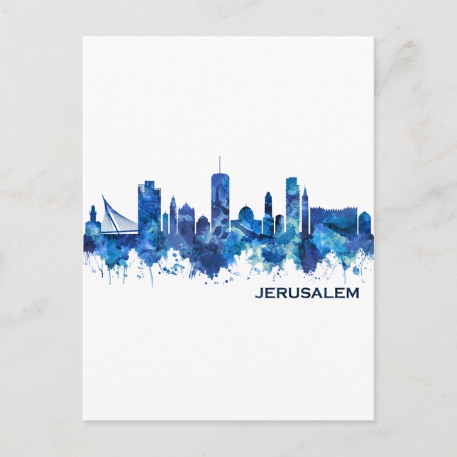 Cartão Postal De Convite Jerusalém Israel Skyline Blue (Frente)