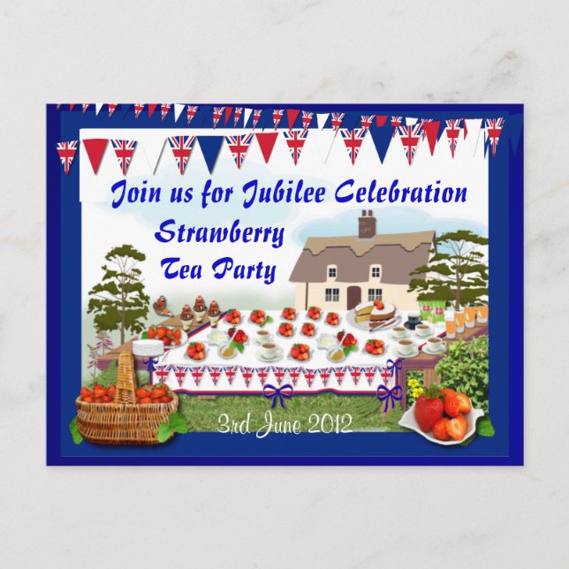 Cartão Postal De Convite Jubilee Strawberry Tea Party ~ Postcard (Frente)