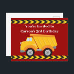 Cartão Postal De Convite Kids Red Dump Truck Boys Festa de aniversário<br><div class="desc">Legal e personalizado convite postal de festa de aniversário de caminhão de lixo vermelho para uma criança que ama veículos de construção. Cartões divertidos para crianças convidam cartões postais para um menino que ama carros e caminhões. Personalize com o nome dos seus filhos e os detalhes da festa ao lado...</div>