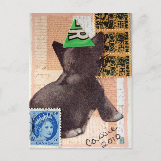 Cartão Postal De Convite Kitten em uma festa que combina mídia (Frente)