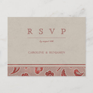 Cartão Postal De Convite Kraft red Lace Rusch Country Casamento RSVP