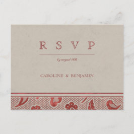 Cartão Postal De Convite Kraft red Lace Rusch Country Casamento RSVP
