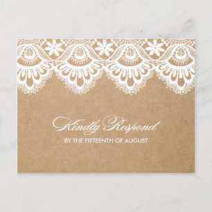 CARTÃO POSTAL DE CONVITE LAÇO RUSTICO   PLACA DE POSTO RSVP DE CASAMENTO