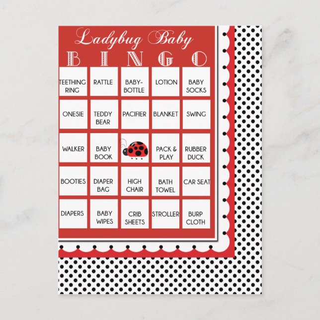 Cartão Postal De Convite Ladybug Polkadots - Chá de fraldas Bingo Card 5 (Frente)