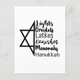 Cartão Postal De Convite Lâmpada Dreidel Latke Kanish Menorá Hanukkah