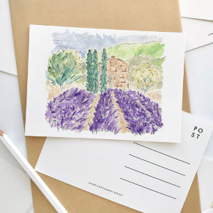 Cartão Postal De Convite Lavanda Fields France Watercolor Viagem Postcard