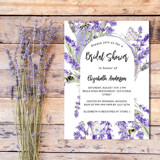 Cartão Postal De Convite Lavanda floral chá de panela violeta (Criador carregado)