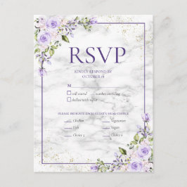 Cartão Postal De Convite Lavanda Lilac Dourada Marble Floral Weding RSVP In