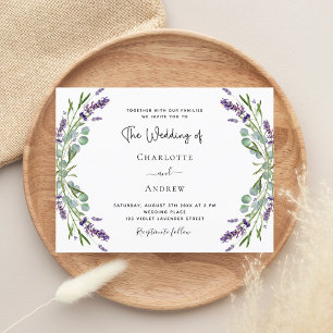 Cartão Postal De Convite Lavanda violeta floral verde casamento de luxo