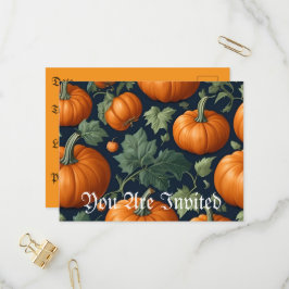 Cartão Postal De Convite Leafy Pumpkin Patch