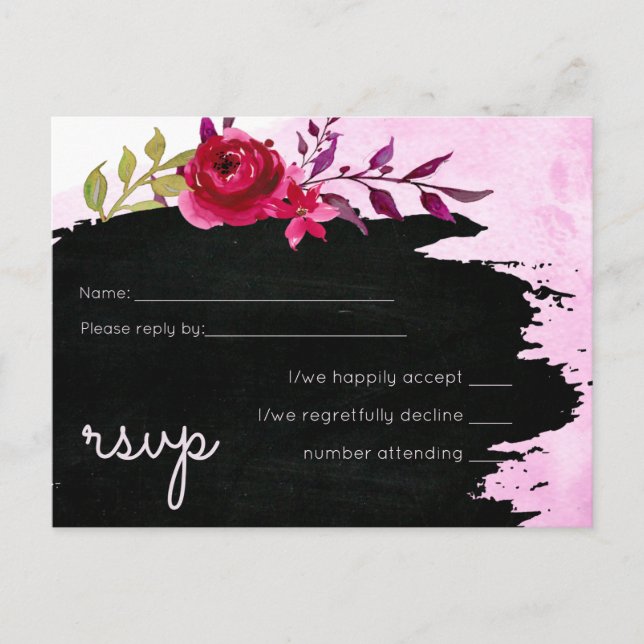 Cartão Postal De Convite Leah G Budget Pink Rose Black Modern Wedding (Frente)