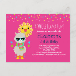 Cartão Postal De Convite Legal Llama e sorrindo Kawaii Sun Aniversário