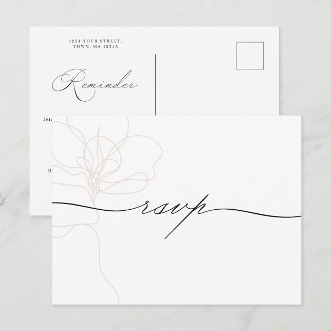 Cartão Postal De Convite Lembrete ilustrado de flor desenhada à mão RSVP (Frente/Verso)