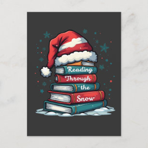 Cartão Postal De Convite Lendo pela neve Leitura de Natal Amantes do Papai