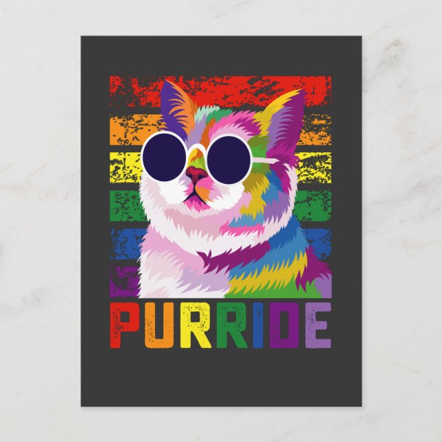 Cartão Postal De Convite LGBT Tie Dye Prid Cat Purride Gay Rainbow Retro (Frente)