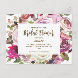 Cartão Postal De Convite Lilac floral moderno do chá de panela