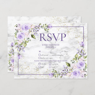 Cartão Postal De Convite Lilac Lavanda Dourada Marble Floral Weding RSVP