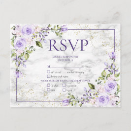 Cartão Postal De Convite Lilac Lavanda Dourada Marble Floral Weding RSVP
