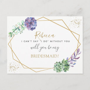 Cartão Postal De Convite Lilac suculenta Bridesmaid ou proposta de Maid Hon