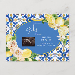 Cartão Postal De Convite Limões do Mediterrâneo Chá de fraldas Azul