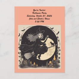 Cartão Postal De Convite Linda almofada de bruxa voadora