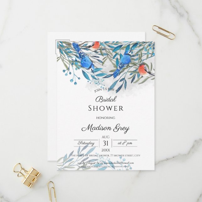 Cartão Postal De Convite Lindas Aves Aquícolas e Chá de panela Foliar (Frente/Verso In Situ)