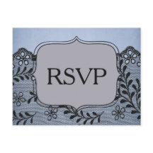 Lindo RSVP de Renda Falsa Azul e Preta