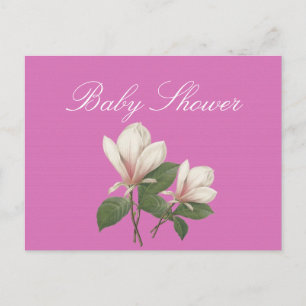 Cartão Postal De Convite Lindos flores vintage de magnólia rosa chá de bebê