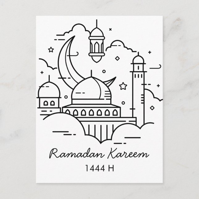 Cartão Postal De Convite Line Art Ramadan Kareem - Cartão-postal EID Mubara (Frente)