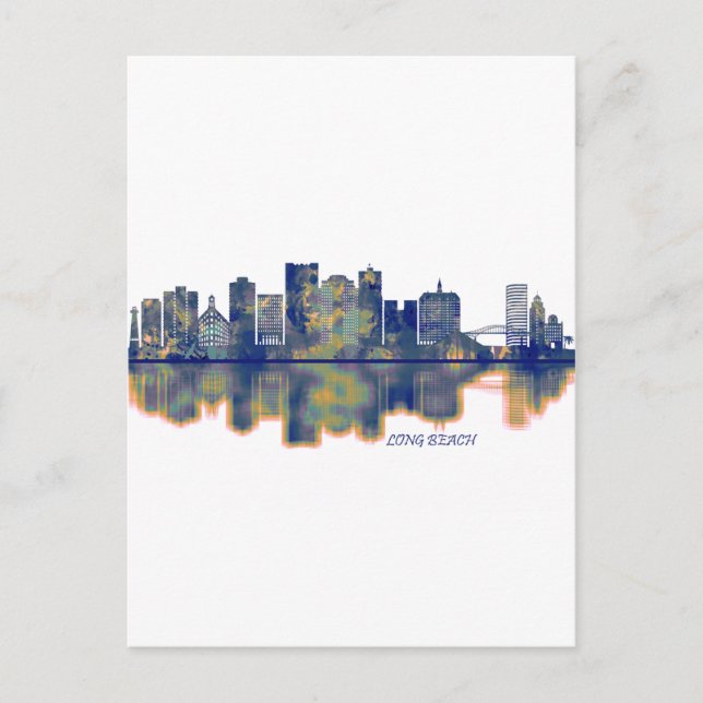 Cartão Postal De Convite Linha do Skyline Long Beach (Frente)