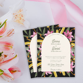 Cartão Postal De Convite Lírio Rosa Bege Escuro Arqueado Casamento