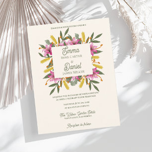 Cartão Postal De Convite Lírio Rosa Corado Casamento Botânico Romântico
