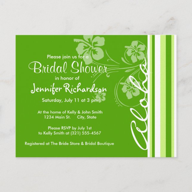 Cartão Postal De Convite Listras Verdes; Litas; Laminadas; Aloha (Frente)