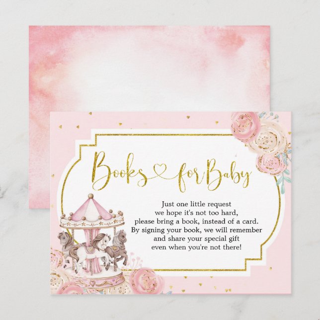 Cartão Postal De Convite Livros de Carrossel Mágico, Rosa e Dourada, para B (Frente/Verso)