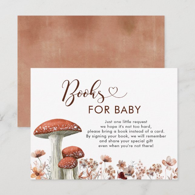 Cartão Postal De Convite Livros Florais de Cogumelo Boho de Outono Para Beb (Frente/Verso)
