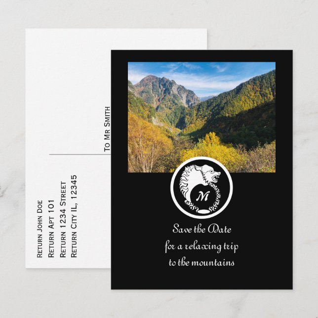 Cartão Postal De Convite Lobo Branco da Neve Silhouette Laurel Monograma Fo (Frente/Verso)