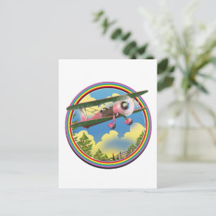 Cartão Postal De Convite logotipo de biplano Rosa Arco-íris